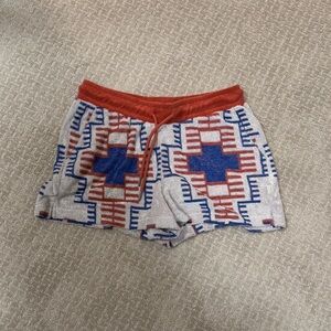 Brixton Red and Blue Patterned Terry Cloth Shorts